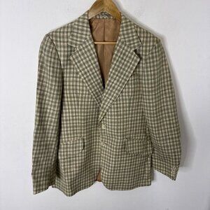 70s Wool Linen Blazer 40 Green Tan Plaid Sport Coat Canada Gooden’s VTG Mod